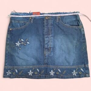 2003 Deadstock Mini blue denim skirt with embroidery